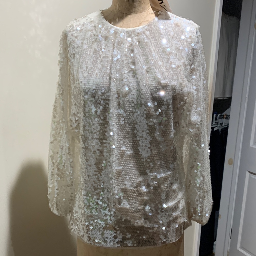 NWT Zara Elegant Sequin White Blouse XS